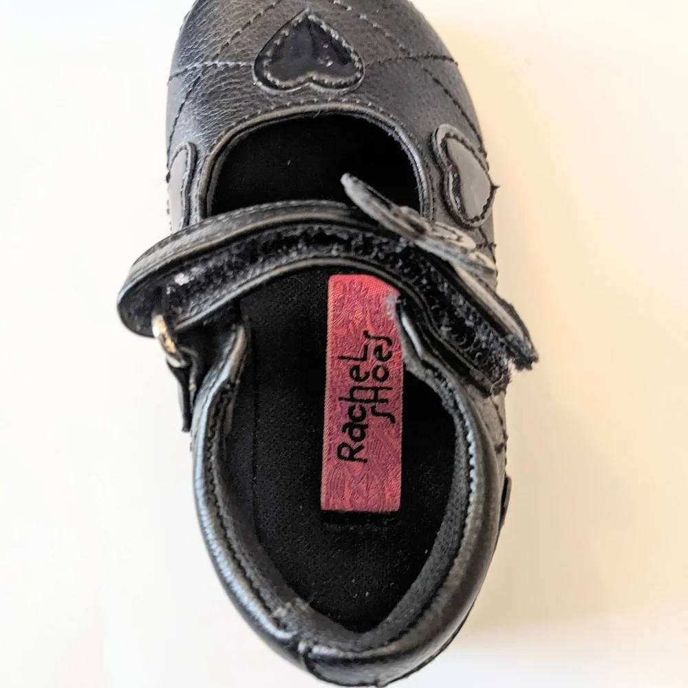 Baby Girls Stylish Black Dress Shoes with Shiny Heart and Bow Design